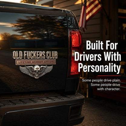💀 OLD F*CKERS CLUB Metal Car Emblem | Chrome Peel-and-Stick Badge for Trucks, SUVs, Toolboxes & Garages 😎