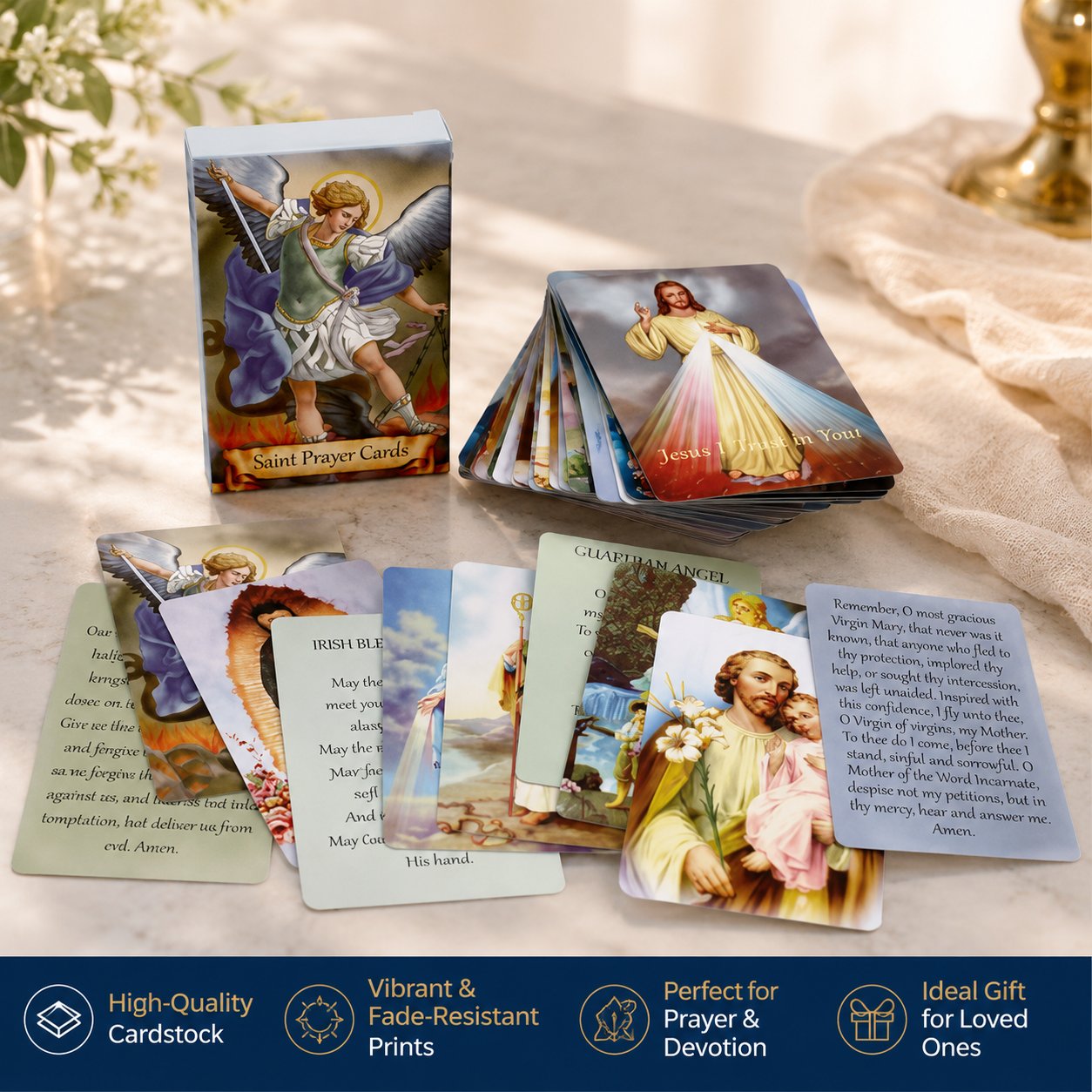 ✝️Holy Card Holder – Genuine Leather Catholic Prayer Card Organizer with 54 Prayer Cards | Snap Closure