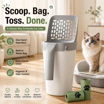 🎉Cat Litter Scooper with Holder,2-in-1 Detachable Sifter and Trash Box System with Refilled Bags