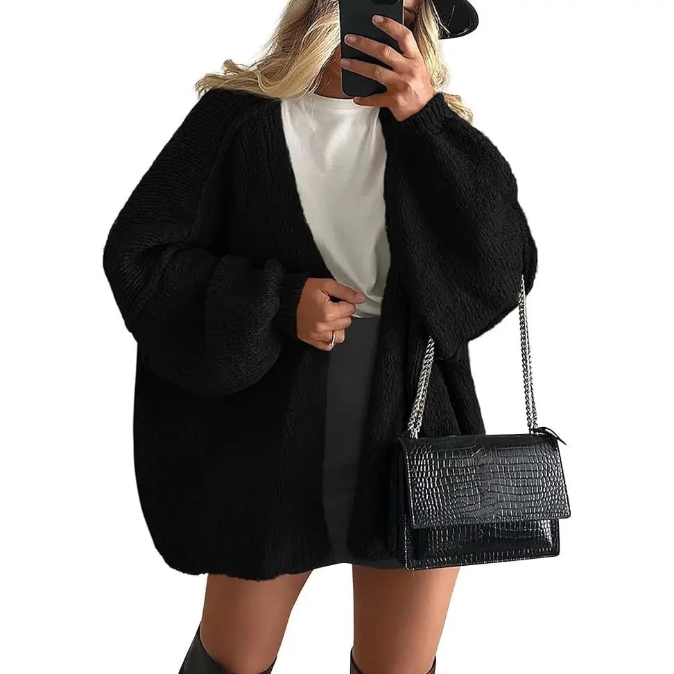 Women's Oversized Cardigan Sweater Fall Long Lantern Sleeve Knit Open Front Lightweight Sweater Knitwear Tops