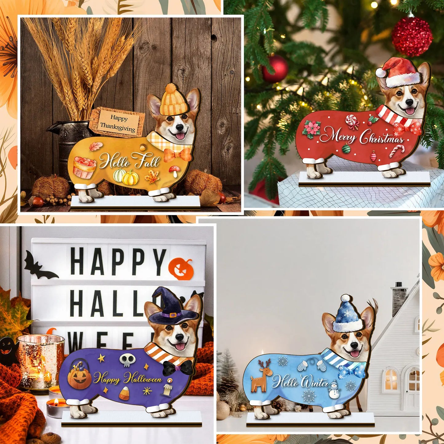 🎁 Cute Animal Wooden Desk Sign🐾 Interchangeable Seasonal Decor for Pet Lovers