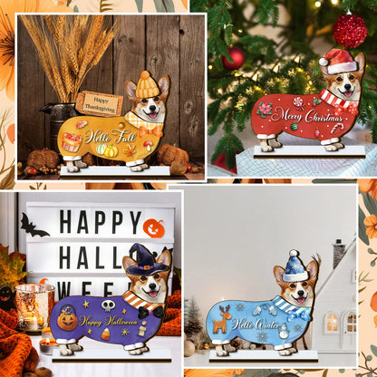 🎁 Cute Animal Wooden Desk Sign🐾 Interchangeable Seasonal Decor for Pet Lovers