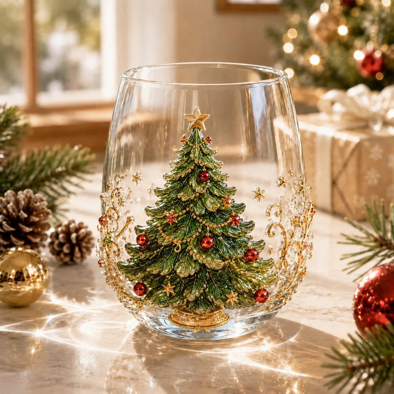 🎅Christmas Early Bird Sale🎄 Christmas Glass Art Cup | Luxury Raised Holiday Glassware for Drinks, Decor & Christmas Gifts 🎁
