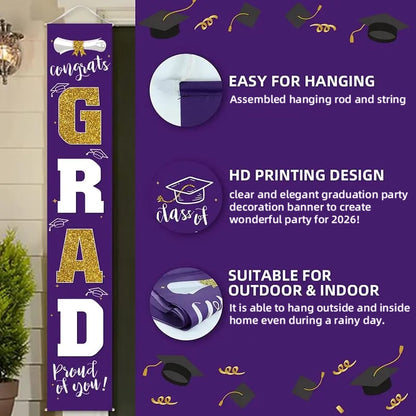 🎓Class of 2026 Graduation Banner | Congrats Grad Front Door Porch Decor for Graduation Party
