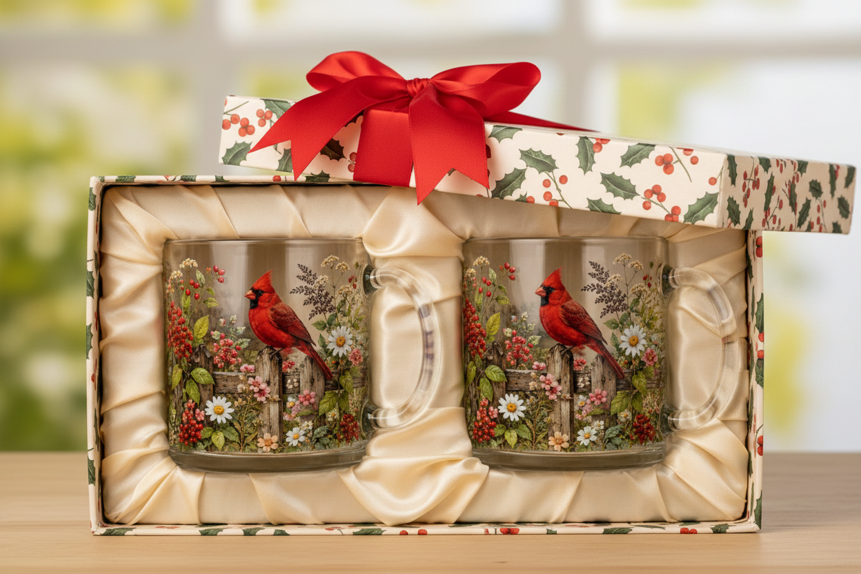 Cardinal Garden Mug with Handle Gift Box
