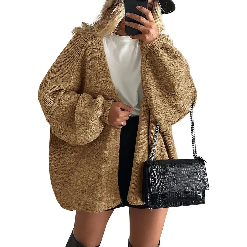 Women's Oversized Cardigan Sweater Fall Long Lantern Sleeve Knit Open Front Lightweight Sweater Knitwear Tops
