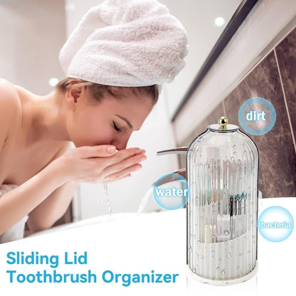 360° Rotating Toothbrush Holder with Lid, Dustproof Toothbrush & Toothpaste Storage Rack, Bathroom Organiser for Vanity Counter, Family Bathroom Accessory