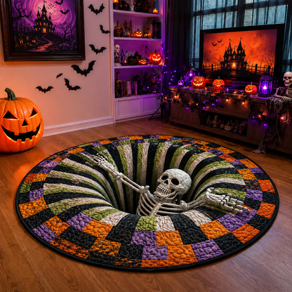 🔥3D Skeleton Vortex Quilted Round Halloween Rug