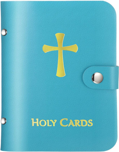 ✝️Holy Card Holder – Genuine Leather Catholic Prayer Card Organizer with 54 Prayer Cards | Snap Closure