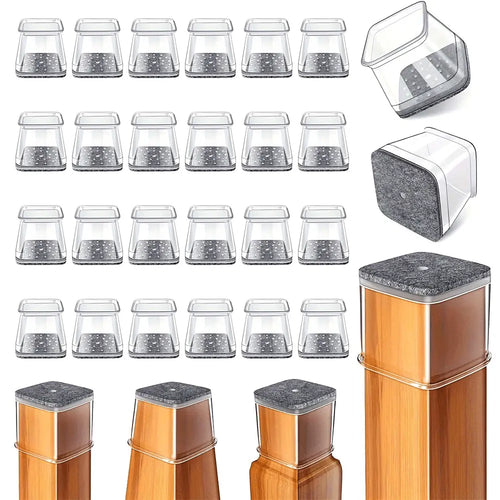 🛡️ 24Pcs Square Chair Leg Floor Protectors – Multi-Surface Protection