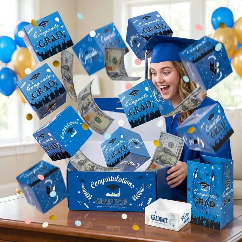 🔥2026 Graduation Explosion Pop Gift Box 🎓 Surprise Bounce Cash Box Grad Party Gift Bag Set