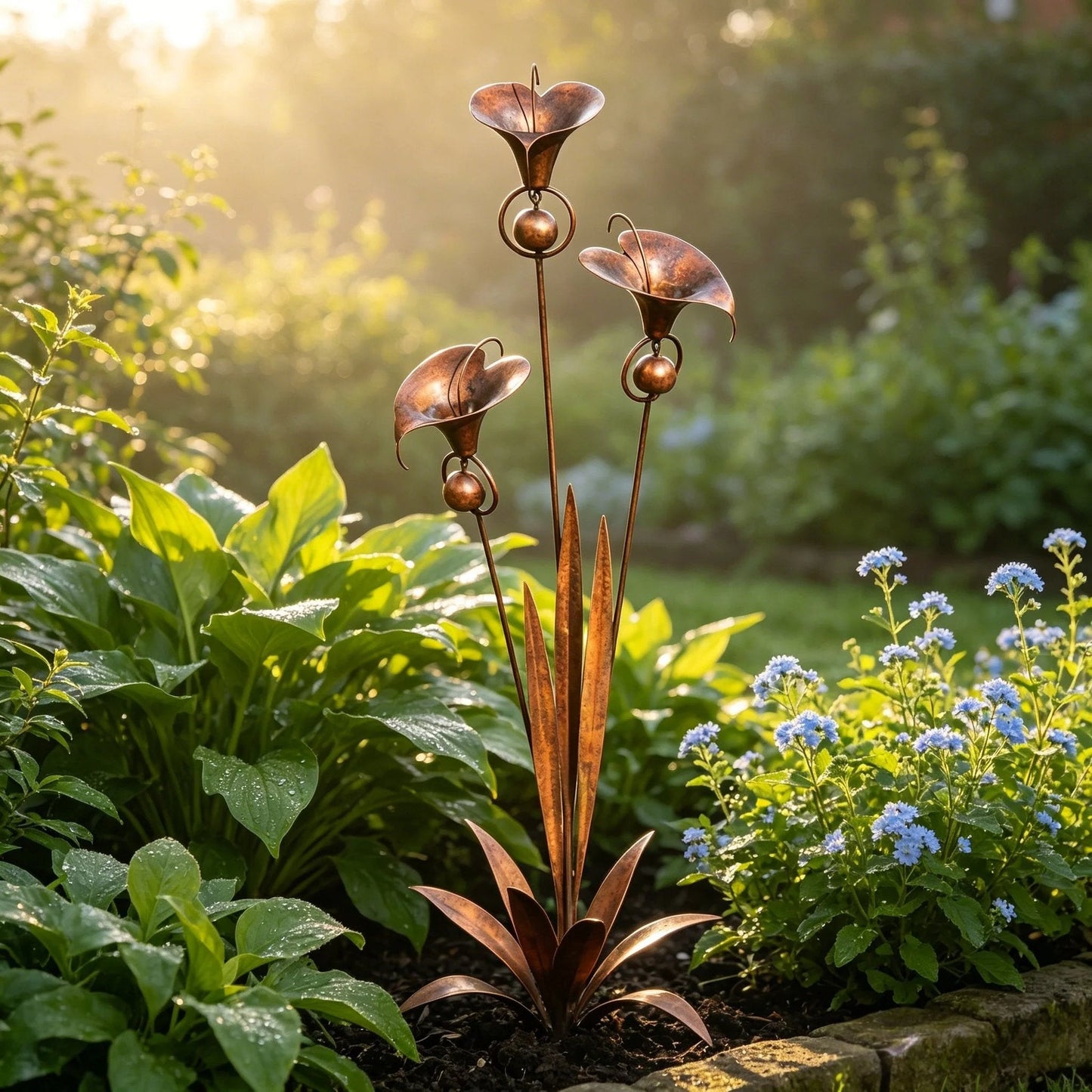 ⏰Limited Time Special Offer✈️Free Shipping🏡 3 Calla Lilies Flamed Copper Stake Decor with Wind Bells 🔔