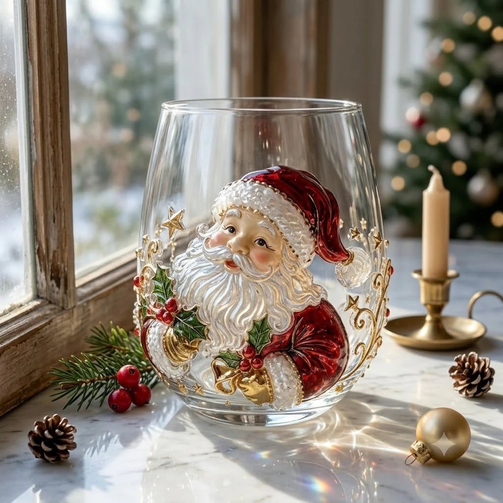 🎅Christmas Early Bird Sale🎄 Christmas Glass Art Cup | Luxury Raised Holiday Glassware for Drinks, Decor & Christmas Gifts 🎁