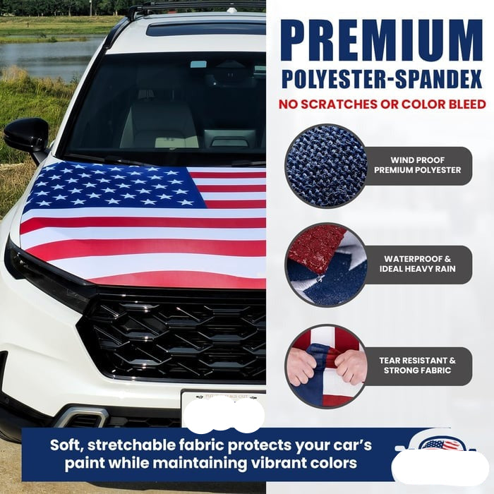 Show Your American Pride – American Flag Car Hood Cover Universal Size | 4th of July Ready🦅
