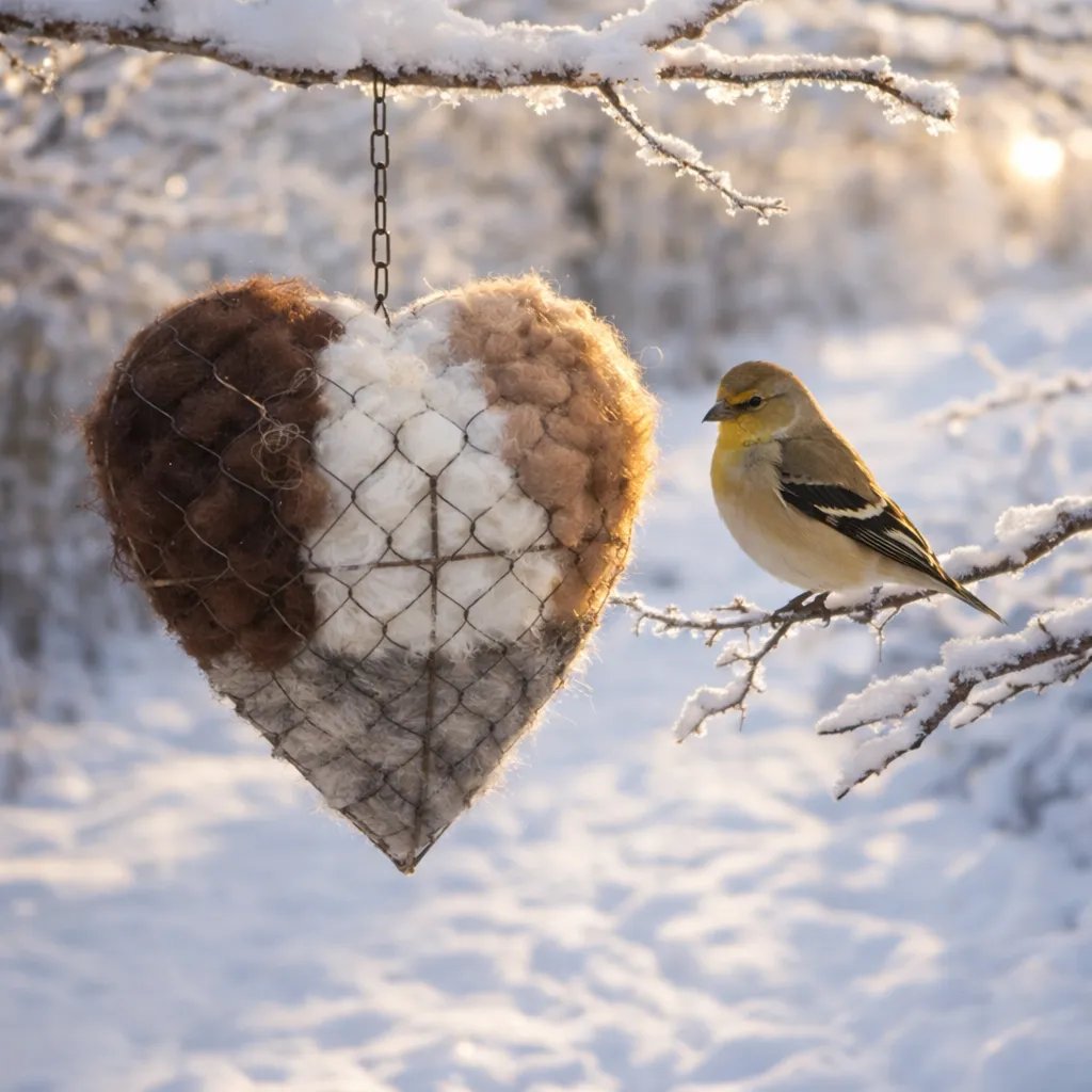 🕊️ Handmade Alpaca Fiber Bird Nesting Heart for Birds