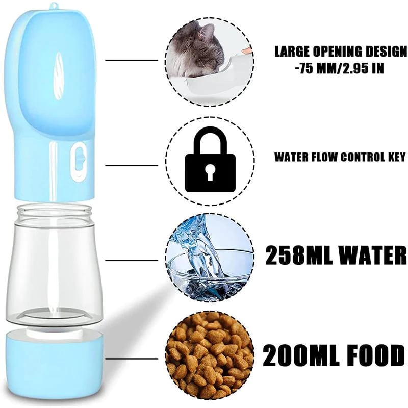 🐾 All-in-One Portable Pet Water Food Bottle for Walking & Travel