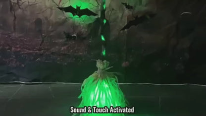 Animated Dancing Witch Broom with Green LEDs & Spooky Laughter