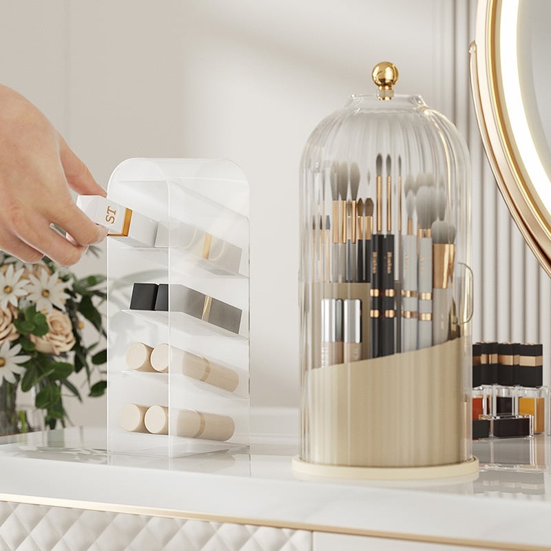 360° Rotating Toothbrush Holder with Lid, Dustproof Toothbrush & Toothpaste Storage Rack, Bathroom Organiser for Vanity Counter, Family Bathroom Accessory