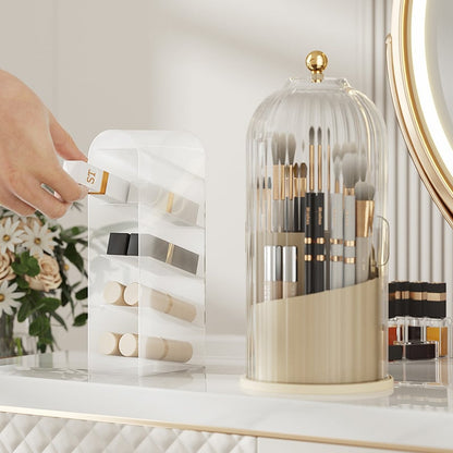 360° Rotating Toothbrush Holder with Lid, Dustproof Toothbrush & Toothpaste Storage Rack, Bathroom Organiser for Vanity Counter, Family Bathroom Accessory