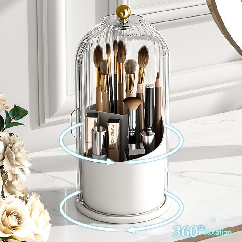 360° Rotating Toothbrush Holder with Lid, Dustproof Toothbrush & Toothpaste Storage Rack, Bathroom Organiser for Vanity Counter, Family Bathroom Accessory