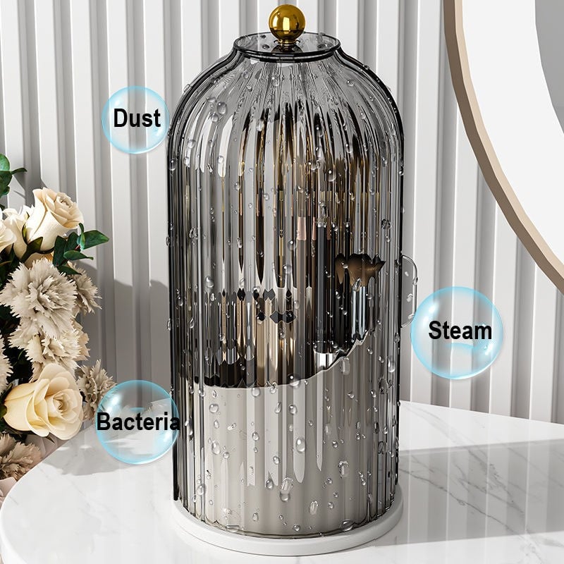 360° Rotating Toothbrush Holder with Lid, Dustproof Toothbrush & Toothpaste Storage Rack, Bathroom Organiser for Vanity Counter, Family Bathroom Accessory