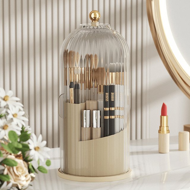 360° Rotating Toothbrush Holder with Lid, Dustproof Toothbrush & Toothpaste Storage Rack, Bathroom Organiser for Vanity Counter, Family Bathroom Accessory