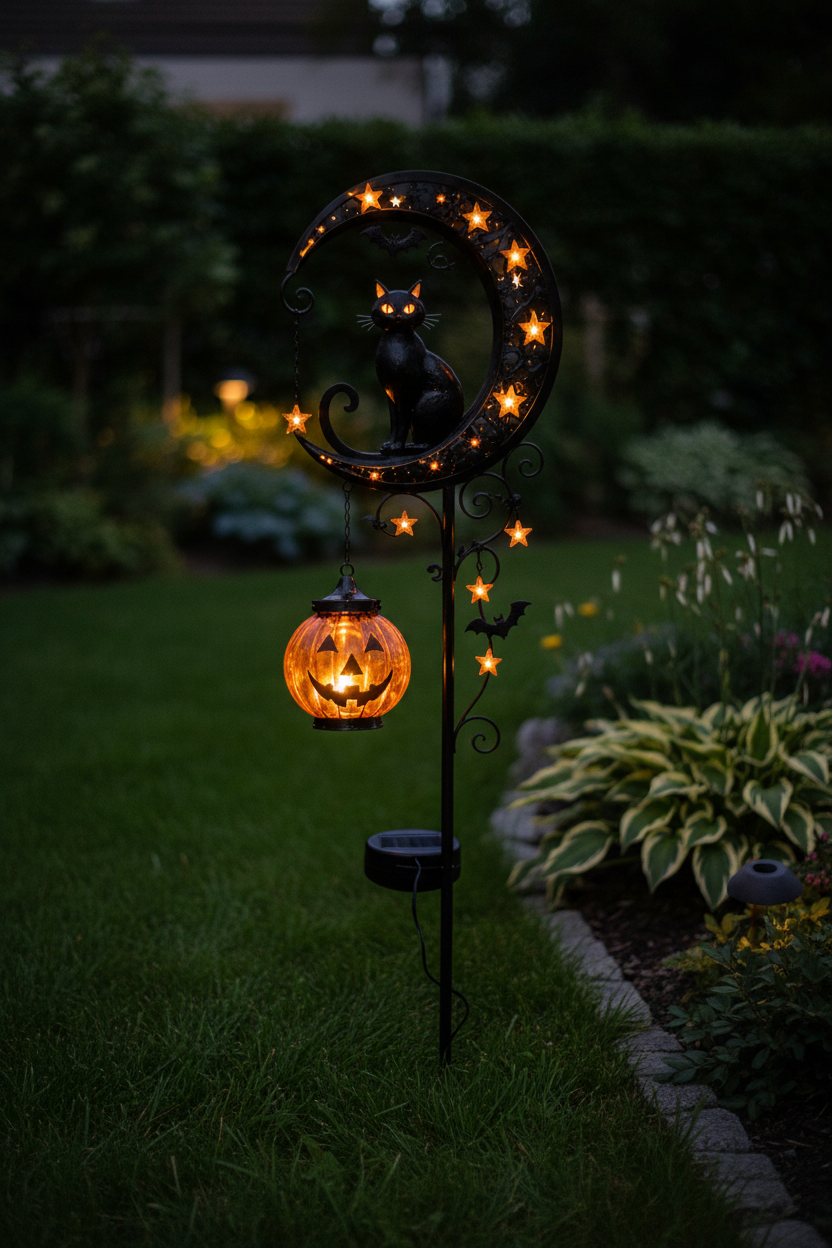 Tall Halloween Double Pumpkin Garden Stake Photo
